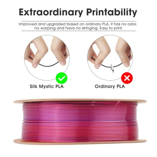 Image of eSUN Silk Mystic PLA Filament 1.75mm, Shiny Silk Three Color Co Extrusion 3D Printer Filament, 1KG (2.2 LBS) Spool 3D Printing Color Change Filament for 3D Printers,Blue Red Purple