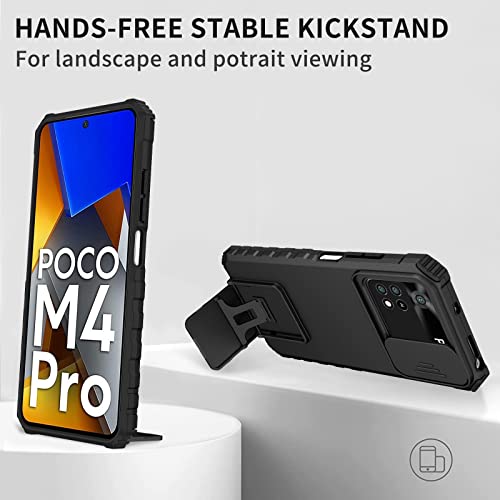 Image of ShieldTech Back Cover Case for Poco X4 Pro 5G | Sliding Camera Shield | Stereoscopic Stand | Shockproof 360 Degree Protection Mobile Phone Case Cover for Poco X4 Pro 5G | PC, Black Back Cover