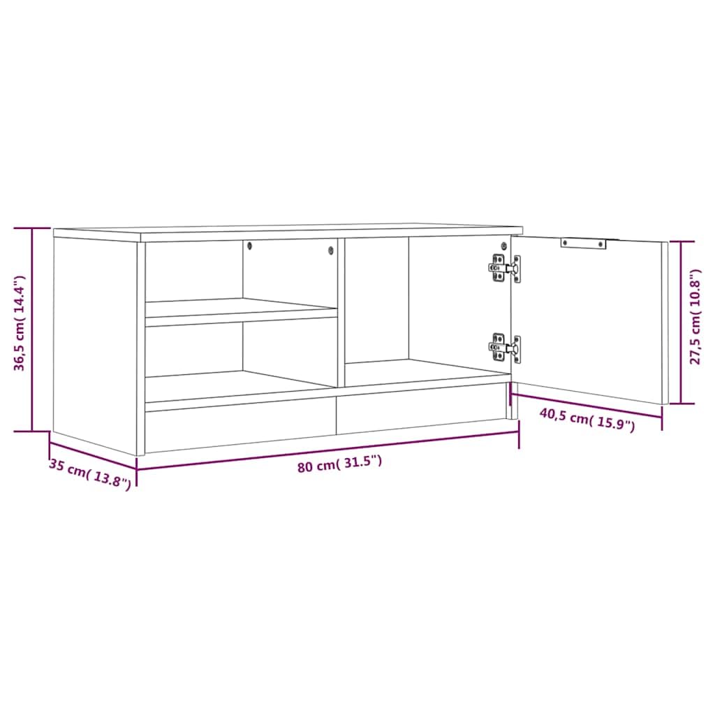 Hothingwell Szafka pod telewizor drewno inżynieryjne czarne 80x35x36,5 cm | Przegroda i 2 półki, schowek na DVD, konsoly, wytrzymały blat do dekoracji