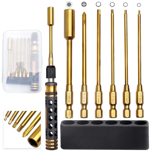 AllinRC RC Tool Kit 6 in 1 Screwdriver Allen Keys Hex Nut Driver Set for Traxxas TRX4 Axial SCX10 Redcat Arrma RC Car Aliplane Drone Boat