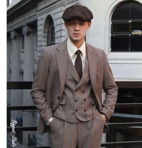 Men's 3 Pieces Suit Tweed Herringbone Regular Fit Wedding Tuxedos for Party Groomsmen Prom Business Suits3
