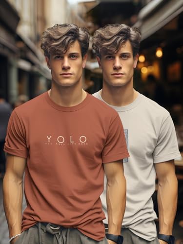 Image of BULLMER Trendy Printed Cotton Blend Crew Neck /Round Neck Half Sleeve Tshirt for Men- Pack of 2