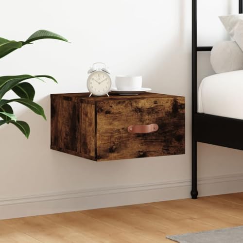 Rantry Mesita de Noche de Pared Color Roble Ahumado 35x35x20 cm, Mesa Mesilla Cama para Dormitorio, Casa Hogar Decoración Diseño Estilo Habitación Dormitorio Mesa Tipo 5 Taquillas y armarios