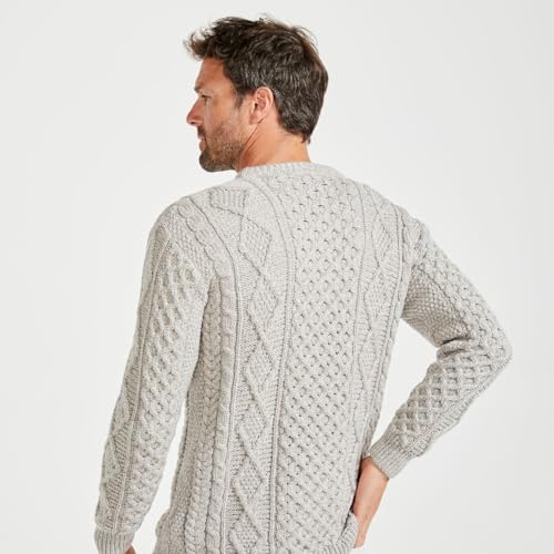 Aran Woollen Eireann Mens Irish Cable Knit Sweater, 100% Super Soft Merino Wool, Made in Ireland,Eireann, Oatmeal, Large4