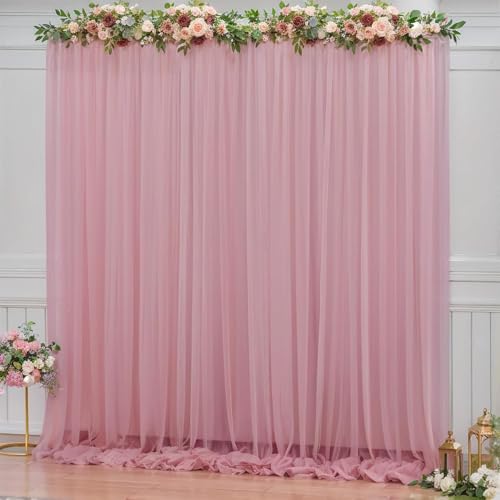 Image of 2pcs Backdrop Decoration Net Tulle Large Size, Nylon Made, Reusable, Soft, Wrinkled Free, 8 x 5 ft Each, Cabana Tent Party Decoration Items for Birthday, Anniversary (Baby Pink)