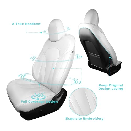 Upgrade for Tesla Model Y Seat Covers 2024 2023 2022 2021 2020(Not Fit 2025/2026) 5-Seater, Full Set Custom Fit, Waterproof Faux Leather, Breathable & Easy to Install – White - Image 4