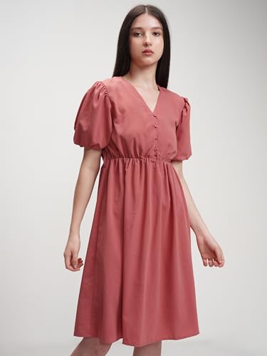 Image of Tokyo Talkies Women's Elegant A-Line Dress with Belt & Pleated Dress, Sophisticated Full-Sleeve Style for Any Occasion