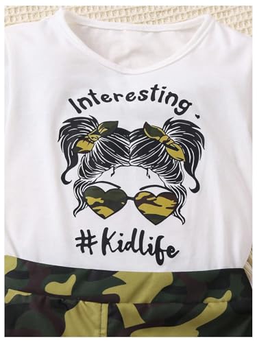 Image of WDIRARA Girl's 2 Piece Outfits Letter Graphic Print Short Sleeve T-Shirt and Camo Print Cargo Skirt Set