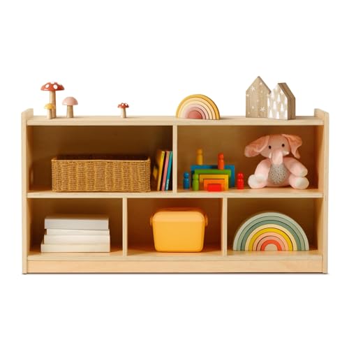 Image of OOOK Montessori Shelf 5-Section Wooden Storage Cabinet, 2-Shelf Toy Organizers and Storage, Kids Classroom Organizer, Playroom, Daycare and Preschool