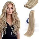 Picture of Sunny Hair 135G Weft Hair Extensions Human Hair 24 Inch Sew in Dark Honey Blonde Highlights Medium Blonde Long Silky Straight for Women Full Volume All-Day Comfort