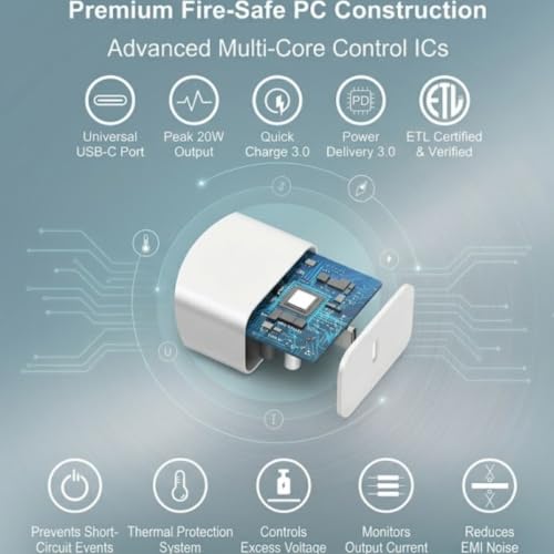 Image of Scalebee 20W USB-C Fast PD Wall Charger Adapter (for iPhone, iPad, Airpods) | PD Wall Charger Adapter, Compatible with iPhone 14 /13 /12 /11 Pro Max /Mini, iPad, AirPods, Compact & Safe, Smart Power Delivery