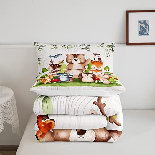 Castle Fairy Cute Animals Full Size Comforter Set Owl And Rabbit Bedding Set For Kids Adults Teens Bear And Fox Comforter Luxury Green Plants Quilt Set Room Decor 3Pcs #TOP4