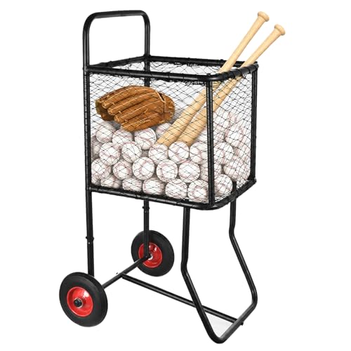 Baseball Caddy with Wheels, Holds 300 Baseballs or 150 Softballs, Heavy Duty Baseball Cart, Rolling Ball Storage Organizer, Powder Coated Steel Frame for Schools and Training Fields