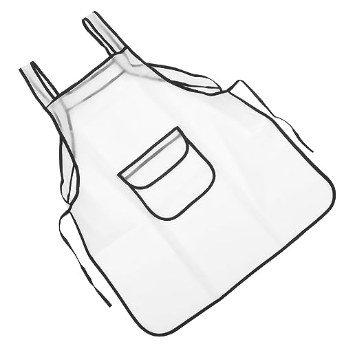GRIRIW Oil-proof Transparent Apron Server Aprons Work Apron Waterproof Apron Heavy Duty Aprons Household Apron Butcher Aprons Clear Apron with Pockets Art Apron Oil Proof Apron White Tpu