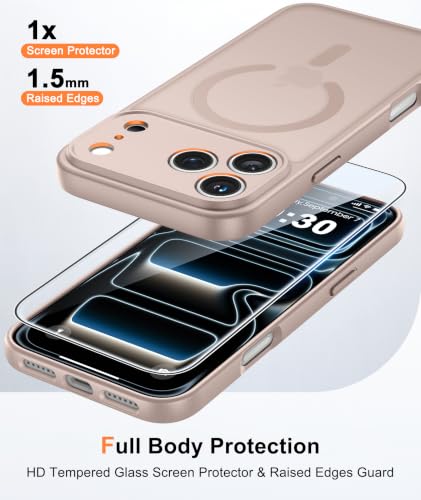 Image of FNTCASE for iPhone 17 Pro-Max Case: Translucent Desert Gold Slim Matte Cover Compatible with MagSafe, Full Camera Protection & Tempered Glass Protector, 14FT Military Grade Drop Tested