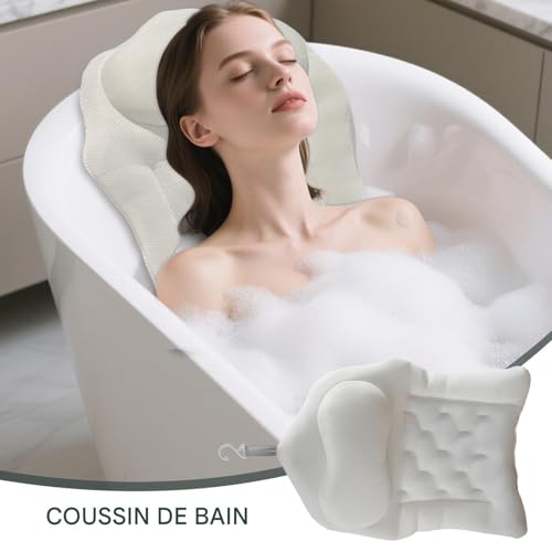 Oreiller de douche et cervical pour baignoire avec ventouses de fixation - 3