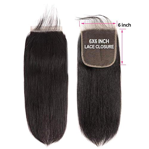 Closure Human Hair 6x6 Transparent Lace Closure Straight Human Hair 100% Unprocessed Brazilian Virgin Hair With Free Part Closure Lace Closure Natural Hair Color Black 20 Inch - Image 2