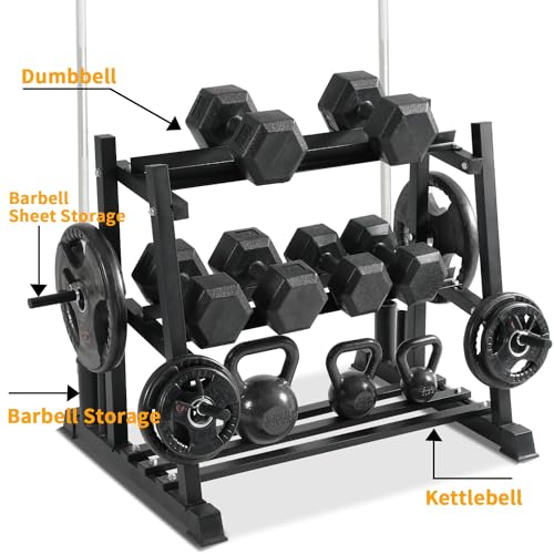 Image of Dumbbell Rack, Bongkim Dumbbell Set with Rack Stand, Dumbbells Weights Rack for Home Gym, Weight Rack for Dumbbells, Kettlebells, and Weight Plates 1100LBS