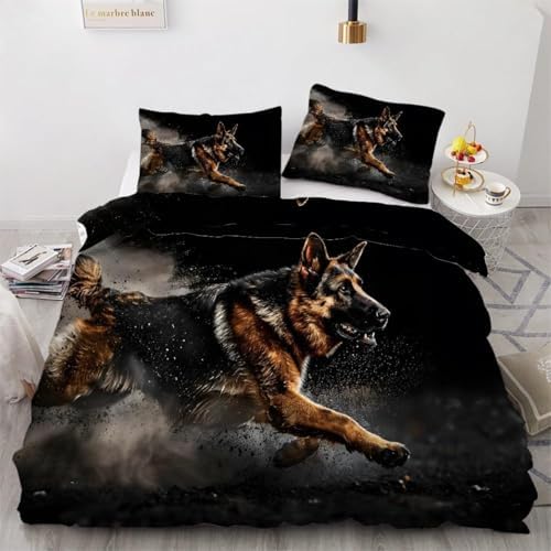 NDXRWDZR Çift Kişilik Nevresim 220 x 240 cm Yetişkin Alman Çoban Köpekleri Gizli Fermuarlı Nevresim Takımı Yumuşak Anti-Alerji Mikrofiber Nevresim Takımı Nevresim ve 2 Yastık Kılıfı 50 x 80 cm - Görsel 1