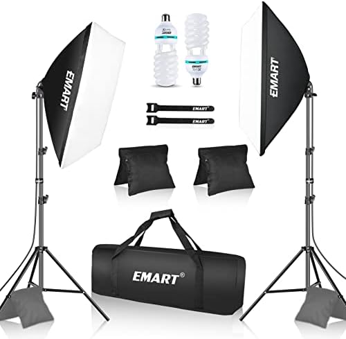 EMART Softbox Lighting Kit with Sandbag, 20"x28" Soft Box Lights Photography Accessories with 2x105W E27 5500K Bulbs , Professional Camera Light Kit for Studio Video Recording, Filming, Podcast