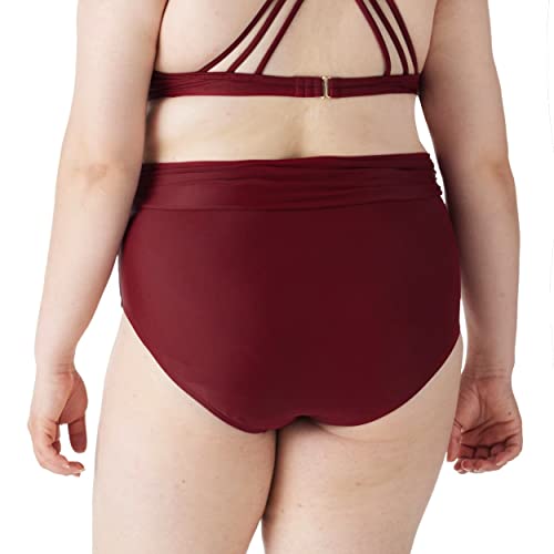Relleciga Women's Wine Red Ruched Tummy Control Bottom Bathing Suit Super High Waisted Bottom Size Medium #TOP4
