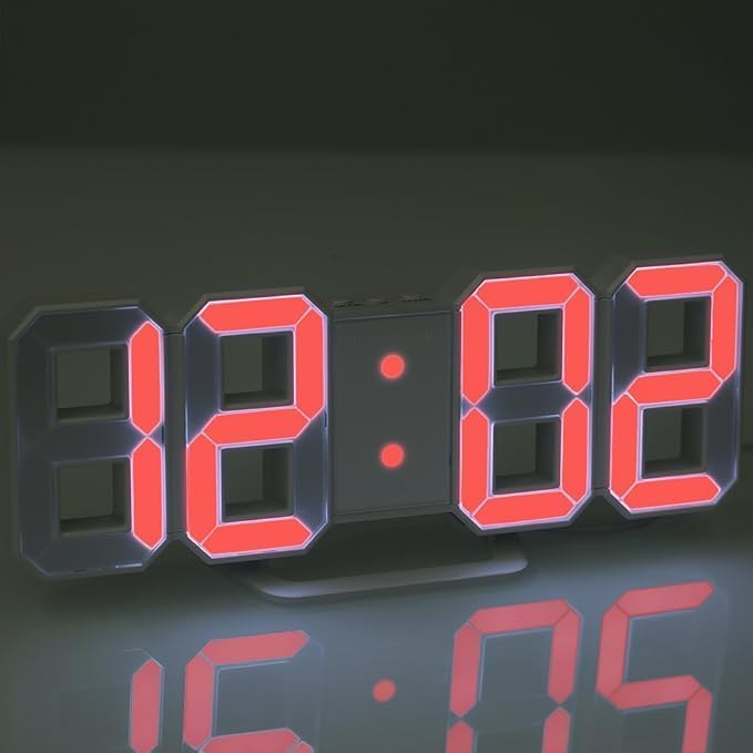 Pamidhar 3D Led Digital Wall Clock for Home, Alarm Clock Table Clock Wall Hanging, Adjustable Brightness Bedroom, Living Room, Office Clock Alarm Clock Snooze,12/24 Hour (Red) 1