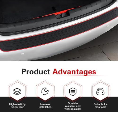 Image of Car Rear Bumper Protector, 41inch x3.5inch Rear Bumper Protector, Car Rear Bumper Edge Guards, Trunk Anti-Collision Sticker, Rubber Anti-Scratch Automotive Exterior Accessories (Red)
