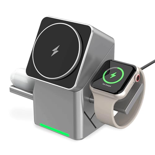Zurligi 3-in-1 Charging Station Cube for Apple Devices, Compatible with MagSafe, Magnetic Fast Wireless Charger, Auto-Rotating Charger Stand, for iPhone 17/16/15/14/13/12, Air, Apple Watch, AirPods