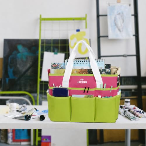 Image of JJRING Craft Organizer Tote Bag Large Art Storage Caddy Bright Green&Red