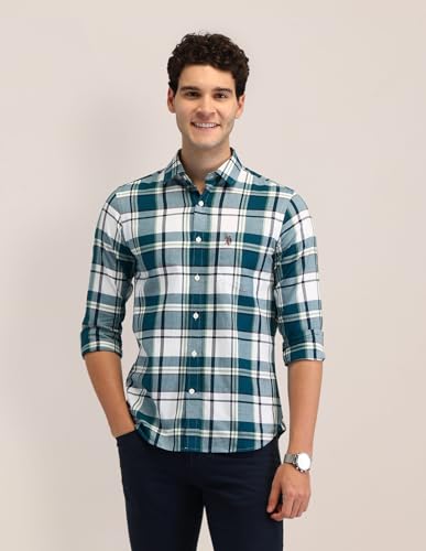 Image of U.S. Polo ASSN. Checked Tailored Fit Shirt for Men - 100% Cotton, Breathable & Comfortable, Full Sleeves Casual Shirt for Men