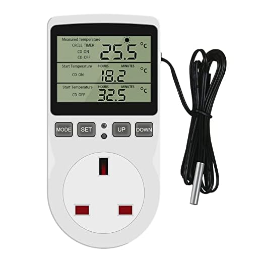 Digital Thermostat Temperature Controller, Socket Outlet 230V LCD Screen Temperature Control Switch with 1.7m Sensor Heating Refrigerator or Greenhouse Reptile arm/Terrarium Home