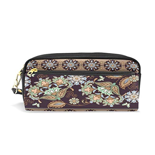 Preisvergleich Produktbild Ahdyr Bleistiftetui Tribal Floral Paisy Leder Bleistiftbeutel Reißverschluss Stiftbeutelhalter Student Stationary Cosmetic Makeup Bag
