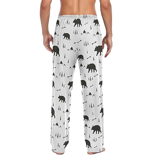 Black White Bear Mountain Pajama Pants Graffiti Arrow Tree Lounge Sleepwear PJs Men's Pajama Bottoms Sleep Pants M2