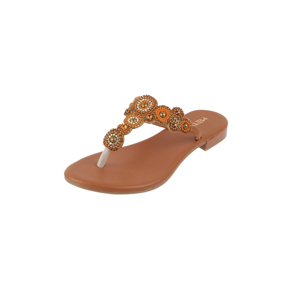 Metro Women Tan Faux Leather Embellished Comfy Slippers UK/4 EU/37 (35-1220) (B0D9NYKYPC) Amazon Price History, Amazon Price Tracker