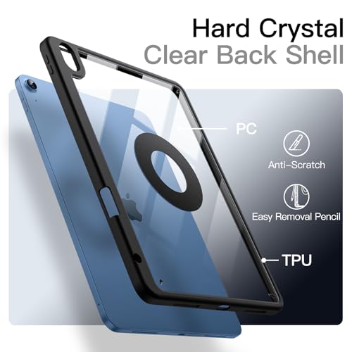 Image of JETech Magnetic Detachable Cover Case for iPad (A16) 11th /10th Generation (2025 /2022) with Pencil Holder, Removable Rotating Clear Cover, Portrait /Landscape Stand with Raised Screen View (Black)