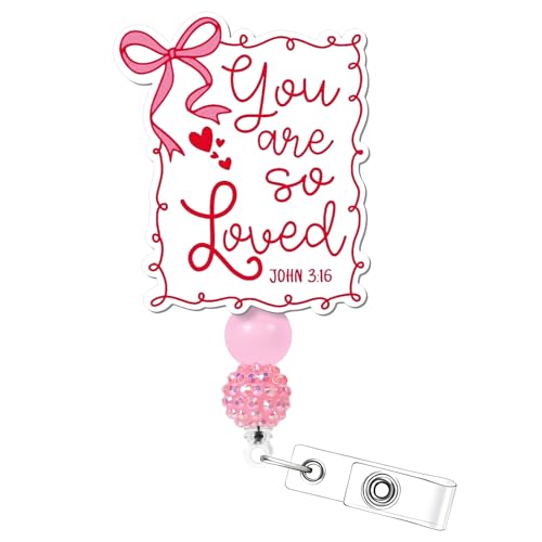 Cosmisun Bible Verse Badge Reel - You are So Loved Badge Reels Retractable Encouraging Christian ID Badge Holder Bow Scripture Quotes Religious Gifts for Women Nurses Student Doctor Teachers Office