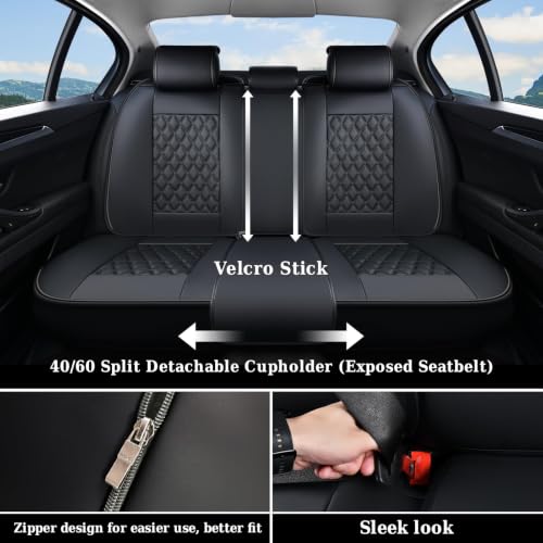 Image of Coverado Rear Seat Covers, Durable Waterproof Faux Leather Rear Protectors for Sedan SUV Truck, Classic Easy-Clean Automotive Interior - Black
