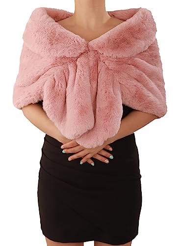 Octwine Faux Fur Shawls Wraps Wedding Bridal Bridesmaids Fur Stoles Cover Up Warm Fur Scarfs Fashion Shawls for Women3