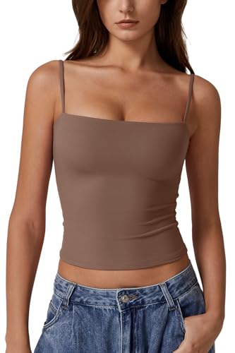 Image of QINSEN Women's Double Lined Basic Tank Top Adjustable Spaghetti Straps Sleeveless Camisole Shirts