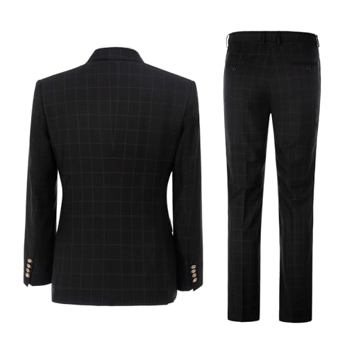 Men's 3 Piece Suits Slim Fit Plaid Double Breasted Blazer Vest Pants Set Wedding Party Tuxedo2