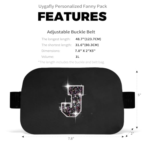 Image of Uygafly Graduation Gifts for Teens Kids Daughter Sister Her - Birthday Gifts for 3 4 5 6 7 8 9 10 11 12 13 Year Old Girls,Fanny Pack Crossbody Bag Belt Bag Cute Trendy Stuff | Black,Initial J