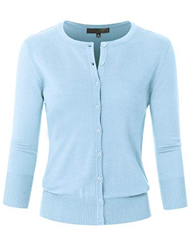 Image of Women's 3 /4 Sleeve Crew Neck Button Down Stretch Knit Cardigan Sweater (S-3XL)