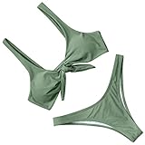 RUUHEE Women Bow Knot Solid Color V Style Bottom 2 Piece Bikini Swimsuits (M(US Size 4-6), Army Green)
