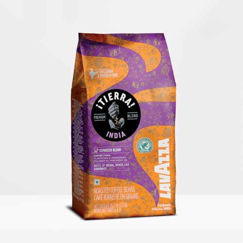Image of Lavazza Tierra India | Blend of Arabica Robusta Whole Roasted Coffee Bean| Traditional Drum Roasting | 1Kg Pack (Pack of 2)