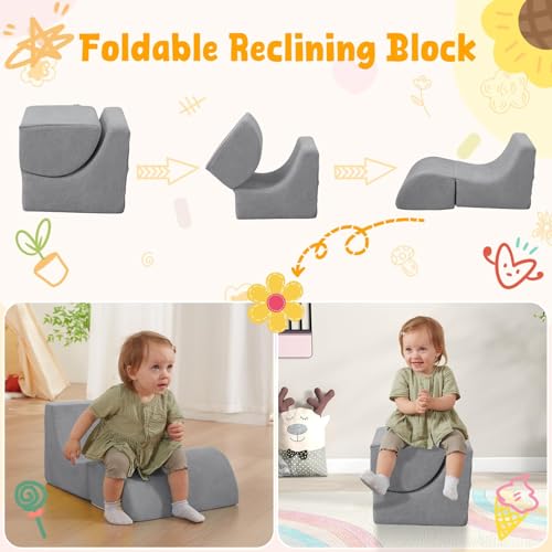 Image of Baby Climbing Blocks with Ball Pit, 6-Piece Foam Climb & Crawl Play Set for Toddlers 1-3, Modular Soft Play Equipment with Washable Cover, Indoor Activity Toys, Gray (Balls Not Included)