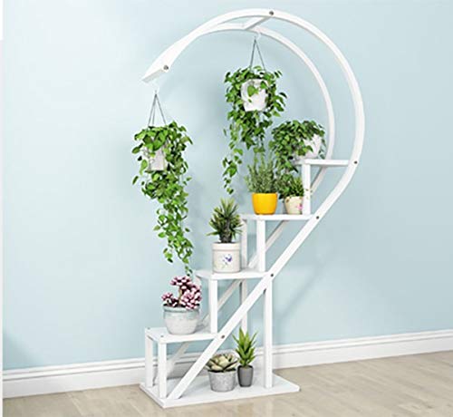 Dciszl Living Room Home Flower Shelf Multi-layer Indoor Fashion Creative Crescent-shaped Floor Balcony Wrought Iron Flower Pot Rack (can Be Combined With Love) (Color : White frame whiteboard)