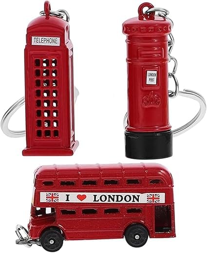 Luxiremi Juego de 3 llaveros, buzón de autobús, cabina telefónica, símbolo británico de Londres, buzón rojo, llavero para recuerdo y decoración, rojo, 15*25*2.5