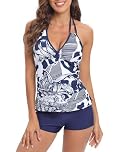 SERENYOU Tankini Swimsuits for Women Two Piece Bathing Suit Women's Swimwear V Neck Halter Tummy Control Tankini Top with Boyshorts Set Style 1 XL