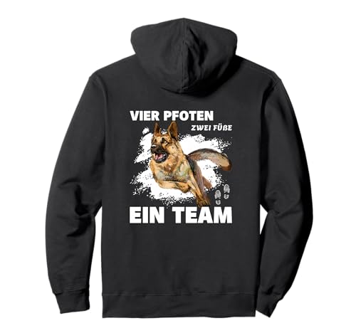 Vier Pfoten zwei Füße ein Team Mensch Hund Team Schäferhund Pullover Hoodie