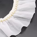 BIT.FLY 4 Yard Chiffon Ribbon Pearl Trim Sewing Lace Edge 3 inch Width Ruffled Pleated Trim for Appl